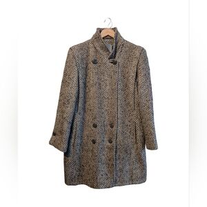 Women's Vintage Wool Herringbone Double-Breasted Coat, Size L/XL